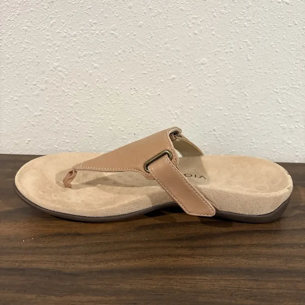 Vionic Wanda Sandals Womens Size 8.5 Wide Nude Tan Slip On Comfort Thong Shoes - Picture 9 of 14